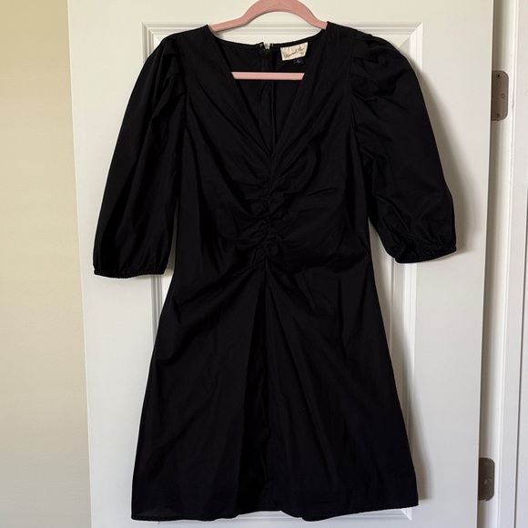 Black Dress with puff sleeves, ruched front - Picture 1 of 6